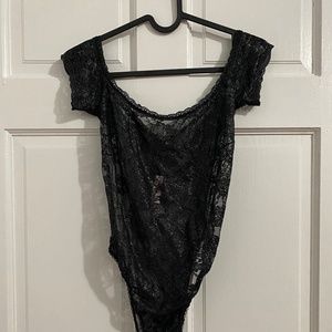 VS Metallic Shimmer Floral Lace Bodysuit Teddy SMALL Black